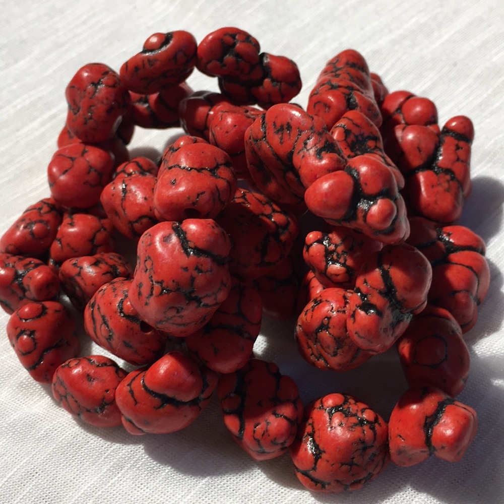 Faux Red turquoise nuggets wax treated magnesite